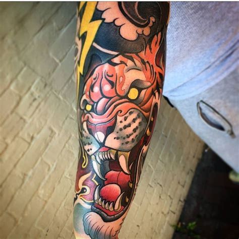 Neo Traditional Japanese Tiger Tattoo On The Arm Done By Marky Dix