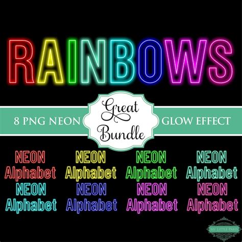 Neon Line Glow Effect Bundle 8 Colors Alphabet PNG Clip Art Etsy