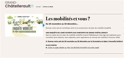 Enqu Te Plan De Mobilit Simplifi De Grand Ch Tellerault Une