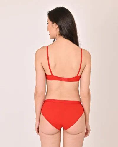 Women Full Coverage Non Padded Hosery Cotton Blend Set Palak Red Lingerie Set At Rs Piece