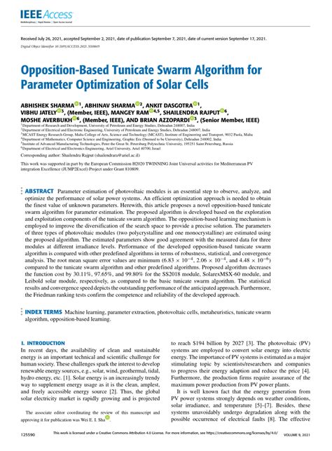 PDF Opposition Based Tunicate Swarm Algorithm For Parameter