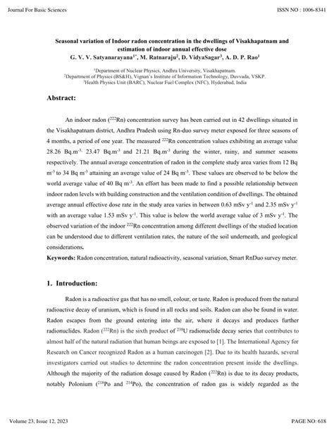 PDF Seasonal Variation Of Indoor Radon Concentration In The Dwellings