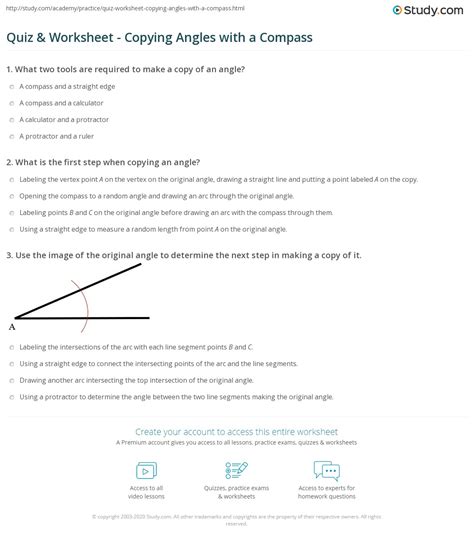 Quiz & Worksheet - Copying Angles with a Compass | Study.com