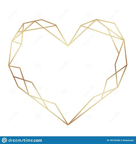 Gold Geometric Heart Shape Frame Isolated On White Background Stock