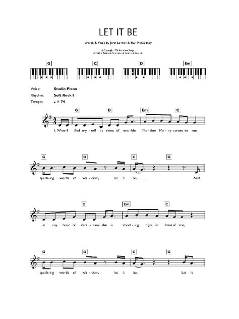 Let It Be Sheet Music The Beatles Piano Chords Lyrics