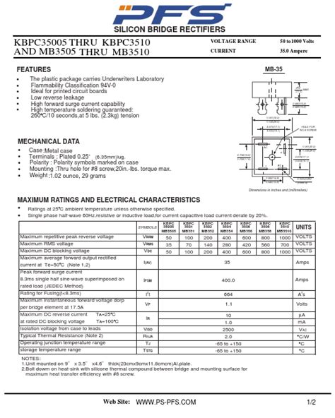 KBPC3502 Datasheet PDF SILICON BRIDGE RECTIFIERS