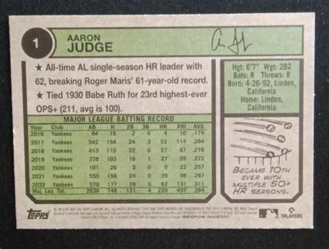 Topps Heritage Aaron Judge Carte No Al Home Run King New York