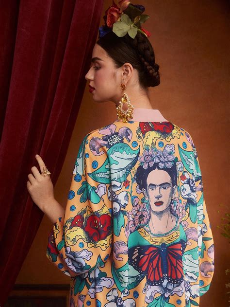 Frida Kahlo X Shein X Designer Fer Patiño Floral Print Contrast Trim