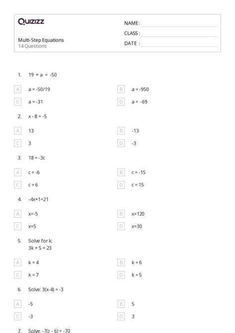 Multi Step Equations Worksheets For Th Grade On Quizizz Free