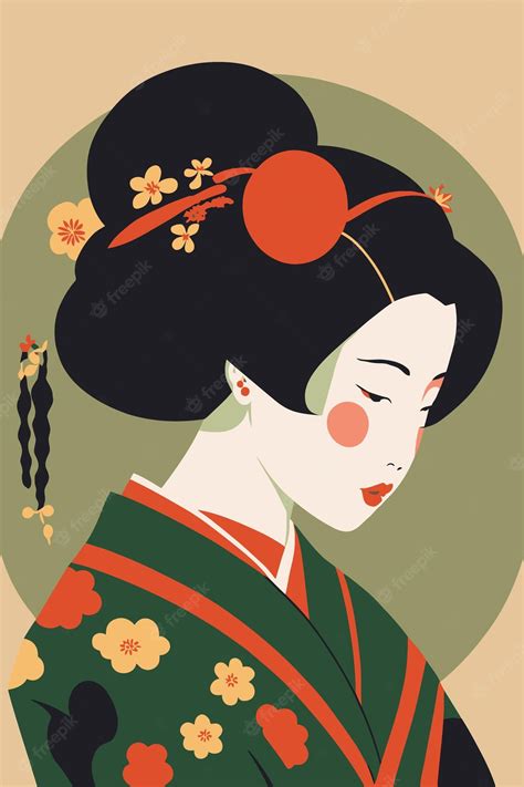 Premium Vector Portrait Japanese Geisha In Kimono Japan Woman In