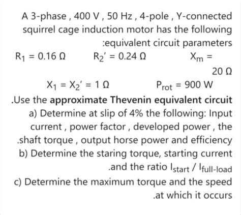 Solved A 3 Phase 400 V 50 Hz 4 Pole Y Connected