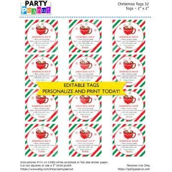 Printable Snowman Soup Tag Hot Chocolate Tag Editable Christmas Cocoa Tag