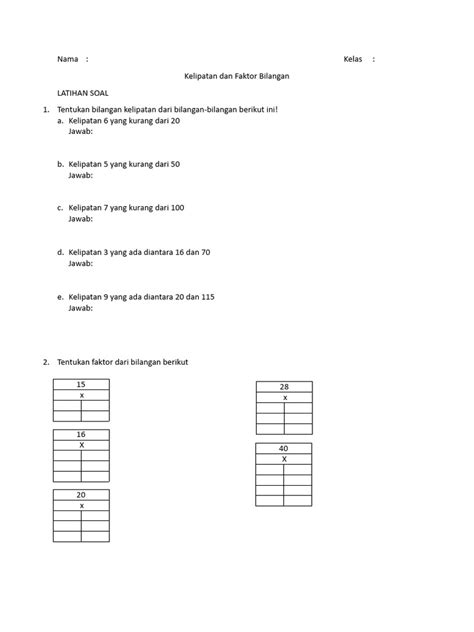 Latihan Soal Kelipatan Dan Faktor Bilangan Pdf