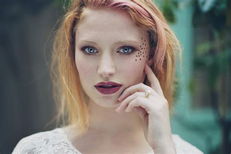 Red Lipstick Redhead Pale Portrait Blue Eyes Face Makeup Looking