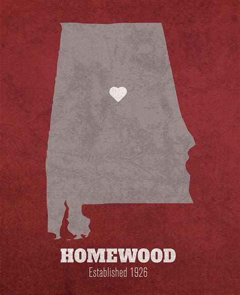 Homewood Alabama City Map Founded 1926 University of Alabama Color Palette Mixed Media by Design ...