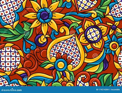 Mexican Talavera Seamless Pattern Decorative Background With