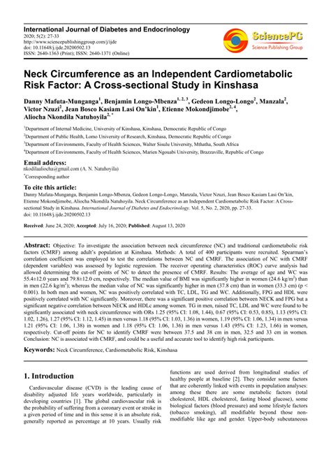 Pdf Neck Circumference As An Independent Cardiometabolic Risk Factor