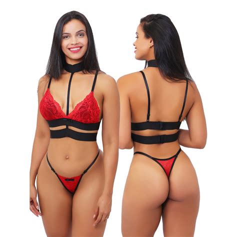 LINGERIE CONJUNTO SEXY LUXO ACESSÓRIO GARGANTILHA SUTIÃ CALCINHA