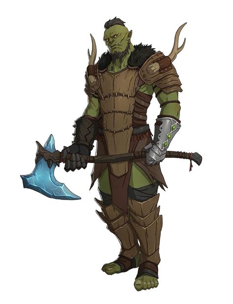 Male Orc Barbarian Fighter Pathfinder Pfrpg Dnd Dandd 35 5e 5th Ed D20