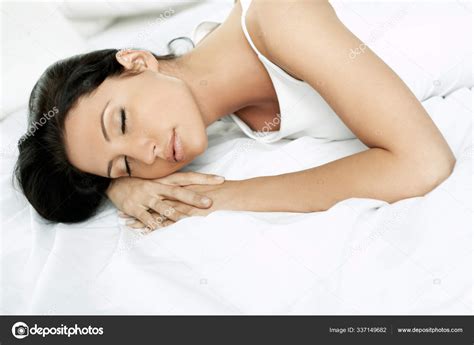 Portrait Fresh Beautiful Brunette Woman Bed Stock Photo PantherMediaSeller