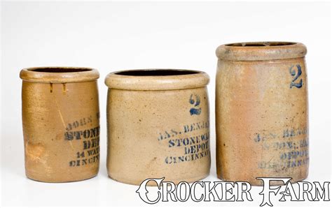 Three Cincinnati, Ohio Stoneware Crocks -- Lot 475 -- Spring 2022 Stoneware Auction -- Crocker ...