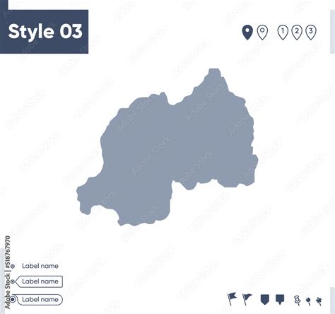 Rwanda - map isolated on white background. Outline map. Vector map ...