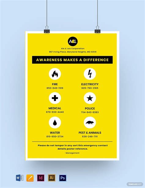 Emergency Contact Details Poster Template In Psd Word Illustrator