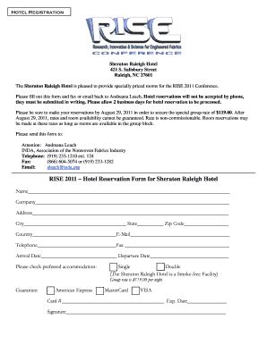 Fillable Online Inda Sheraton Raleigh Hotel Reservation Form Inda Fax