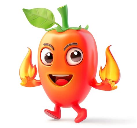 Fiery Red Chili Pepper Character With Flames In Its Hands On White