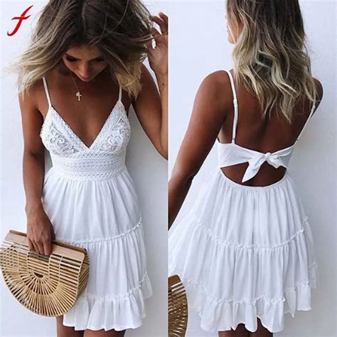 Backless Mini Dress Casual Evening Party Beach Dresses Women Summer