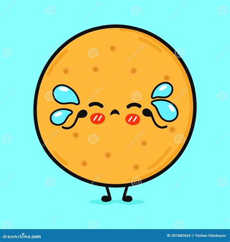 Crying Cookies Character Vector Hand Drawn Cartoon Kawaii Character