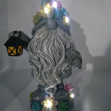 Solar 13 Inch Bearded Gnome Covered With Succulents Hunnykome