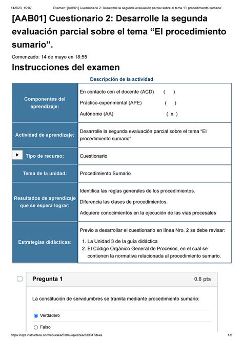 Cuestionario Derecho Procesal General Ii Nota