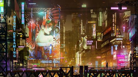 Wallpaper Donglu Yu Cyberpunk Neon Kota Futuristik Jalan Karya