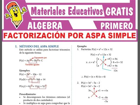 Factorizaci N Por Aspa Simple Para Primer Grado De Secundaria