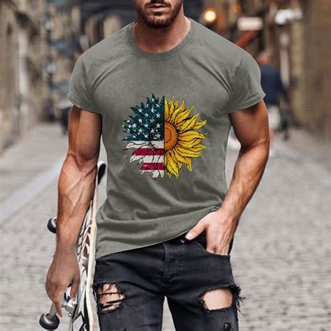 HangTaiLei Short Sleeve Shirt Men American Flag Shirts 4th Of July