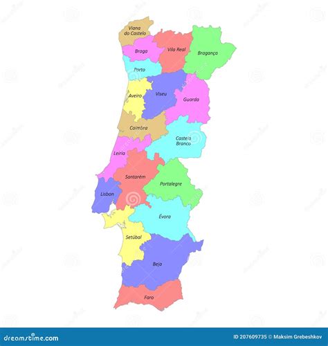 Alta Calidad Etiquetado Mapa De Portugal Con Las Fronteras De Las Regiones Stock De Ilustración