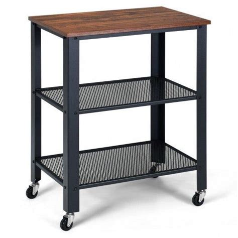 3 Tier Kitchen Utility Industrial Cart With Storage Brown BROWN