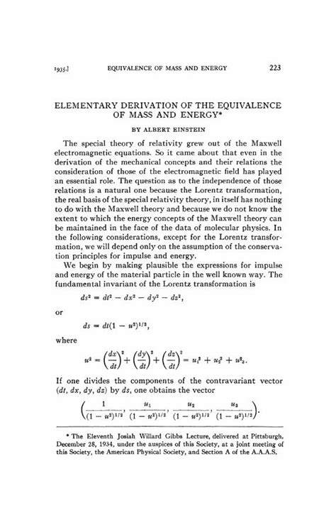 Pdf Einstein 1935 Elementary Derivation Of The Equivalence Of Mass