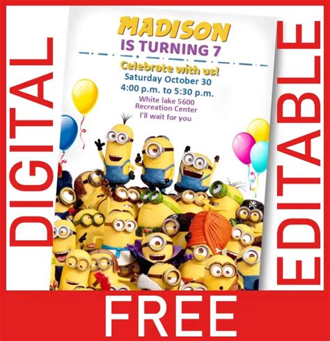 Gratis Invitation Minions Editable Digital