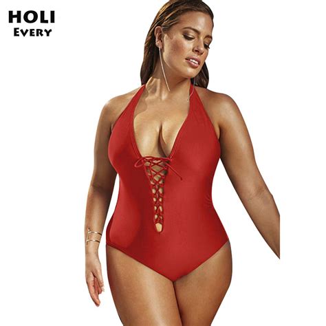 Red 2019 Women Sexy One Piece Swimsuit Swimwear Large Plus Size