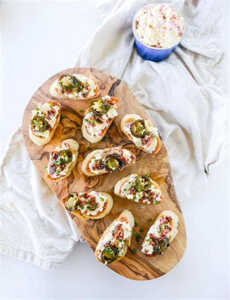 Bacon Ciabatta Crostini With Pimento Cheese And Candied Jalapeños Recipe Candied Jalapenos