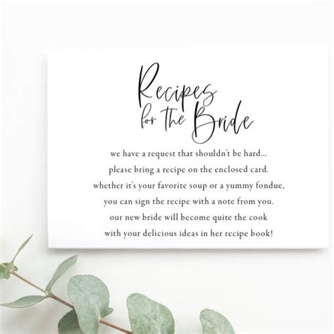 Bridal Shower Recipe Card Recipe Request Template Etsy