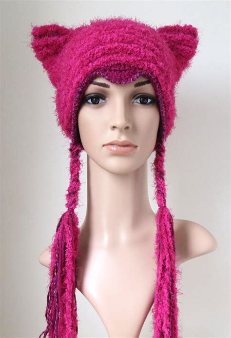 Pussy Hat Hot Pink Cat Beanie Soft Faux Fur Women S Etsy
