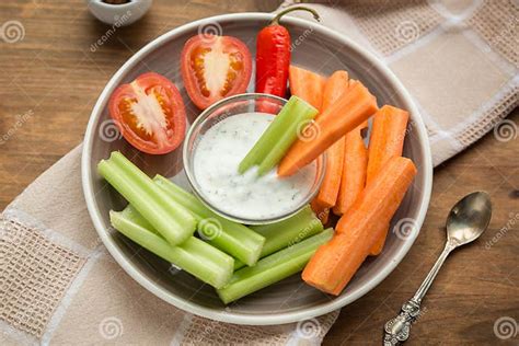 Vegetarian Healthy Snacks Vegetable Snack Carrots Celery Tom Stock