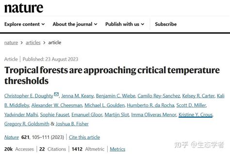 Nature正刊重磅！热带雨林正接近临界温度阈值：气候变化可能会使热带森林太热而无法进行光合作用 知乎