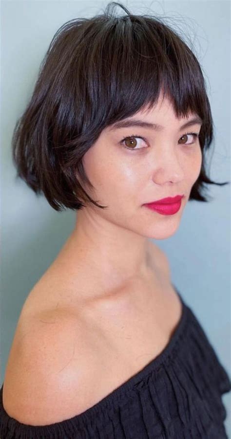 Best Short Hair With Bangs Cute French Bob On Dark Hair