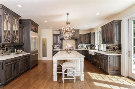 White Birch Cabinets Driftwood Grey Stain White Painted Island