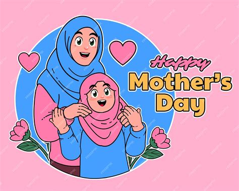 Premium Vector Happy Mothers Day With Mother And Daughter Wearing Hijab