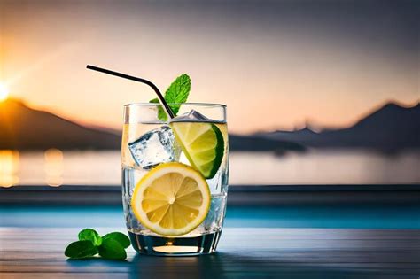 Un Vaso De Agua Con Limas Y Hojas De Menta Foto Premium